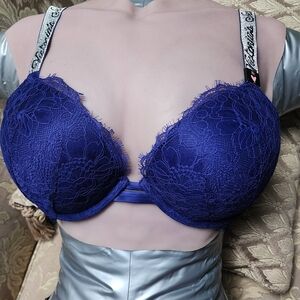 New Victoria's Secret VS Very Sexy Push Up Blue Lace Bra 38C Shine Strap